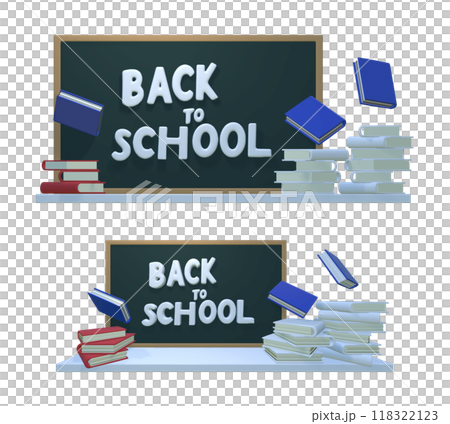Back to School Banner Layout with Green Board Background, A large old green board stained with chalk in a school classroom, 3d render, Knowledge Day. education, studies, school class 118322123