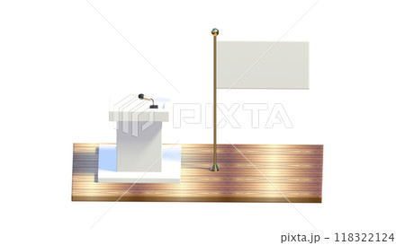 podiums with microphones standing on stage with nation flags, speech podium with small microphones is portrayed, Debate tribune podiums with microphone, 3d public presentation tribune podiums with microphones standing on stage with nation flags, speech podium with small microphones is portrayed, Debate tribune podiums with microphone, 3d public presentation tribune 118322124