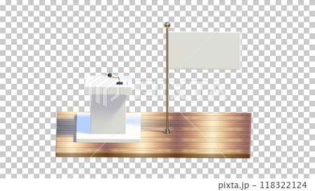 podiums with microphones standing on stage with nation flags, speech podium with small microphones is portrayed, Debate tribune podiums with microphone, 3d public presentation tribune podiums with microphones standing on stage with nation flags, speech podium with small microphones is portrayed, Debate tribune podiums with microphone, 3d public presentation tribune 118322124