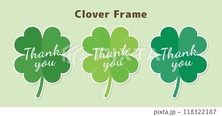 四葉のクローバーのシルエットイラストセット。感謝、ありがとう、サンキューシール、ステッカー素材。 118322187