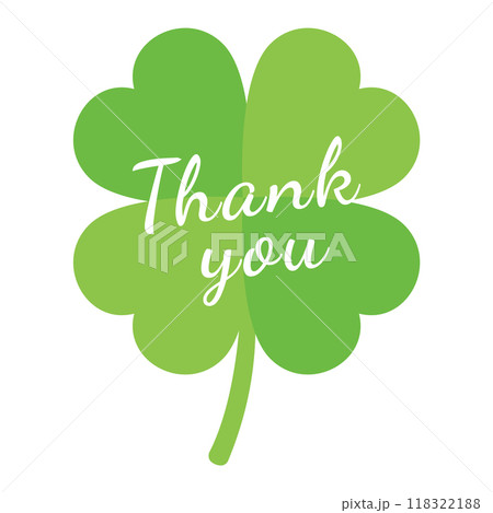 四葉のクローバーのシルエットイラスト。感謝、ありがとう、サンキューシール、ステッカー素材。 118322188