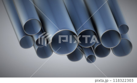 stack of steel pipes, pipe accessories, PVC pipe connections for plumbing work, Collection of realistic plumbing pipes from different materials, Plumber equipment, water infrastructure or industry stack of steel pipes, pipe accessories, PVC pipe connections for plumbing work, Collection of realistic plumbing pipes from different materials, Plumber equipment, water infrastructure or industry 118322303