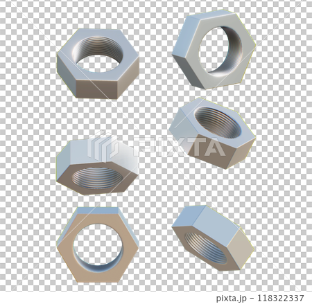 metal nut with female screw, nuts and bolts isolated, Metal nuts scattered, steel nuts isolated on white background, Set of realistic hexagonal nut icons, Metal female screw 118322337