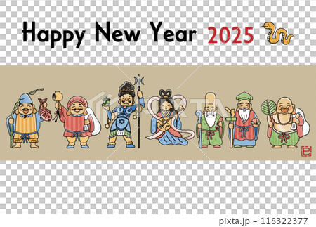 2025年巳年年賀状　シンプルでかわいい七福神のイラスト 118322377