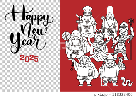 2025年巳年年賀状 シンプルでかわいい七福神のイラスト 2025年巳年年賀状 シンプルでかわいい七福神のイラスト 118322406