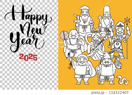 2025年巳年年賀状 シンプルでかわいい七福神のイラスト 2025年巳年年賀状 シンプルでかわいい七福神のイラスト 118322407