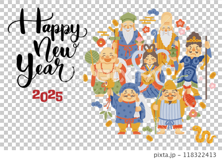2025蛇年賀年片-簡單可愛的七福神插畫 2025蛇年賀年片-簡單可愛的七福神插畫 118322413