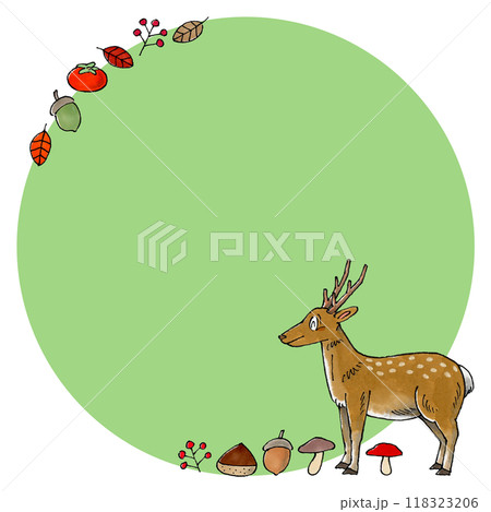 鹿と秋の植物 コピースペース(緑) 118323206