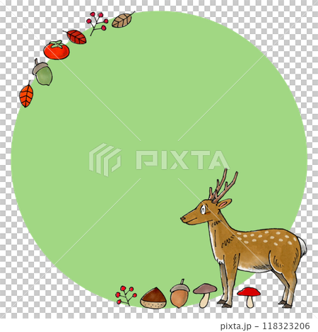 鹿と秋の植物 コピースペース(緑) 118323206