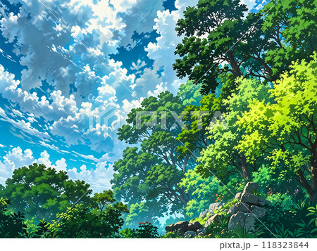空と雲と樹木 118323844