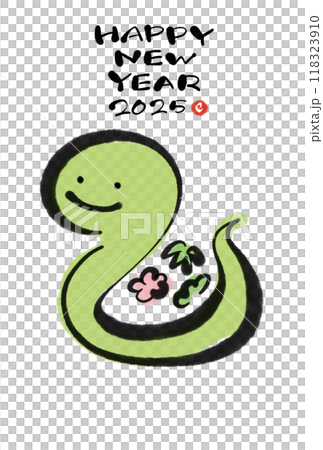 筆書き かわいい笑顔の蛇の年賀状 令和七年 2025 筆書き かわいい笑顔の蛇の年賀状 令和七年 2025 118323910