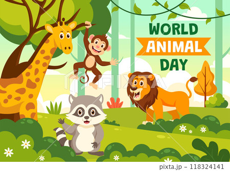 World Animal Day Vector Illustration with a Variety of Animals or Wildlife in the Natural Habitat to Forest Protection and Environmental Awareness World Animal Day Vector Illustration with a Variety of Animals or Wildlife in the Natural Habitat to Forest Protection and Environmental Awareness 118324141