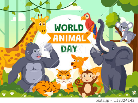 World Animal Day Vector Illustration with a Variety of Animals or Wildlife in the Natural Habitat to Forest Protection and Environmental Awareness World Animal Day Vector Illustration with a Variety of Animals or Wildlife in the Natural Habitat to Forest Protection and Environmental Awareness 118324142