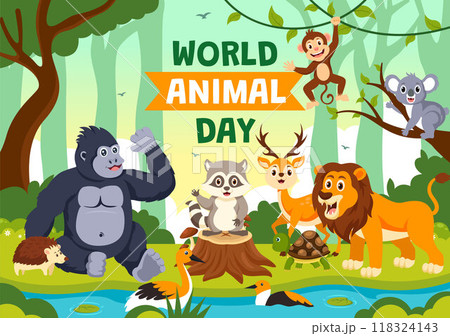 World Animal Day Vector Illustration with a Variety of Animals or Wildlife in the Natural Habitat to Forest Protection and Environmental Awareness 118324143