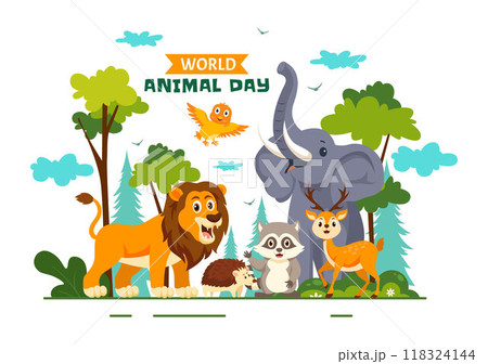 World Animal Day Vector Illustration with a Variety of Animals or Wildlife in the Natural Habitat to Forest Protection and Environmental Awareness 118324144