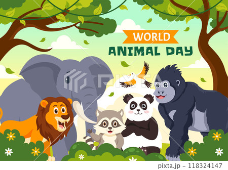 World Animal Day Vector Illustration with a Variety of Animals or Wildlife in the Natural Habitat to Forest Protection and Environmental Awareness 118324147