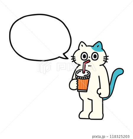 ジュースを飲むゆかいな猫と吹き出し ジュースを飲むゆかいな猫と吹き出し 118325203