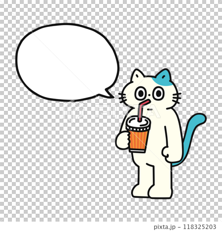 Funny cat drinking juice and speech bubble 118325203