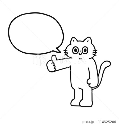 グッドサインをするゆかいな猫と吹き出し 線画 グッドサインをするゆかいな猫と吹き出し 線画 118325206