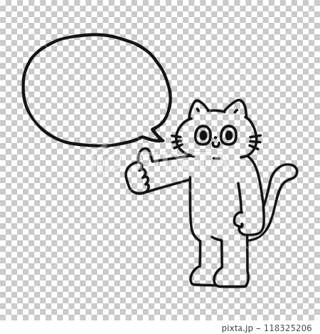 グッドサインをするゆかいな猫と吹き出し 線画 グッドサインをするゆかいな猫と吹き出し 線画 118325206