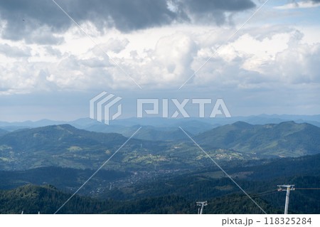 Mountains ranges in the Carpathians. Hills, forest and meadows Mountains ranges in the Carpathians. Hills, forest and meadows 118325284
