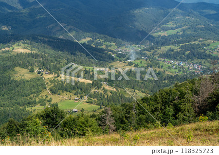 Mountains ranges in the Carpathians. Hills, forest and meadows Mountains ranges in the Carpathians. Hills, forest and meadows 118325723