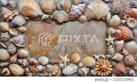 Sea shell frame. Generative AI 118325943