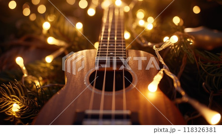 Ukulele fretboard. Generative AI 118326381