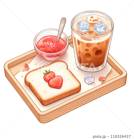 a set of iced coffee with toast  118326437
