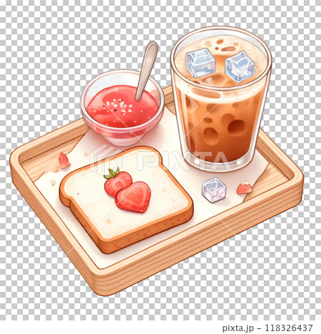 a set of iced coffee with toast  118326437