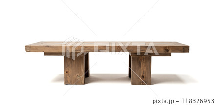 Rustic Wooden Table for Product Display, Sturdy Rectangular Top, Thick Legs, Neutral Background, Natural Texture, Merchandise Presentation, Minimalist Design 118326953