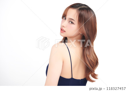 Beautiful young asian woman with clean fresh skin on white background, Face care, Facial treatment, Cosmetology, beauty and spa, Asian women portrait. Beautiful young asian woman with clean fresh skin on white background, Face care, Facial treatment, Cosmetology, beauty and spa, Asian women portrait. 118327457