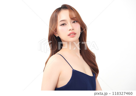 Beautiful young asian woman with clean fresh skin on white background, Face care, Facial treatment, Cosmetology, beauty and spa, Asian women portrait. 118327460