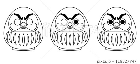 3種類の達磨の線画イラスト 118327747