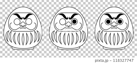 3種類の達磨の線画イラスト 118327747