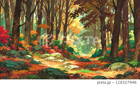 紅葉の山道 118327946