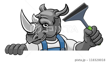 Rhino Car Or Window Cleaner Holding Squeegee Rhino Car Or Window Cleaner Holding Squeegee 118328018