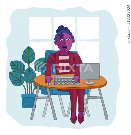 Woman Working Behind Desk Computer Workstation 118328024