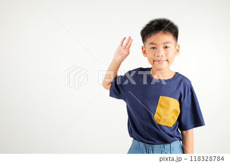 Exuberant young kid boy showcases the OK sign with an optimistic smile, conveying agreement and positivity on a white background, ideal for your text customization. primary child smile Exuberant young kid boy showcases the OK sign with an optimistic smile, conveying agreement and positivity on a white background, ideal for your text customization. primary child smile 118328784