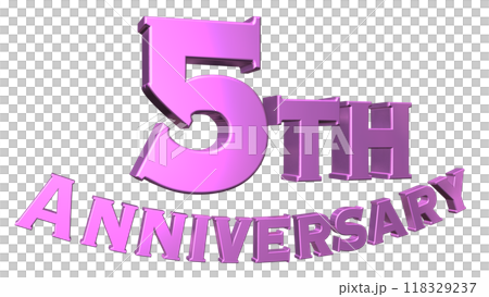 3DCG text "5th Anniversary" in purple, pink 3DCG text "5th Anniversary" in purple, pink 118329237