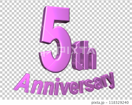 3DCG text "5th Anniversary" in purple, pink 3DCG text "5th Anniversary" in purple, pink 118329240