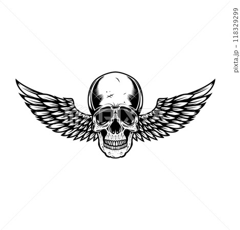 Winged skull . Design element for emblem, sign, badge, logo. Vector illustration Winged skull . Design element for emblem, sign, badge, logo. Vector illustration 118329299