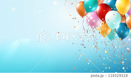 Multicolored balloons and confetti 118329328