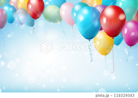 Multicolored balloons and confetti 118329383
