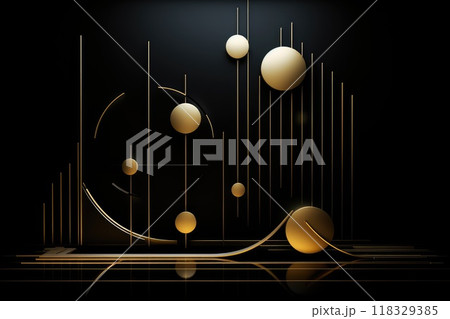 Abstract golden linear graphics on the black background. 118329385
