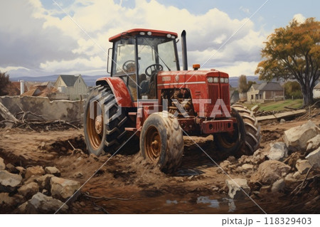 Tractor working on a construction site. 118329403