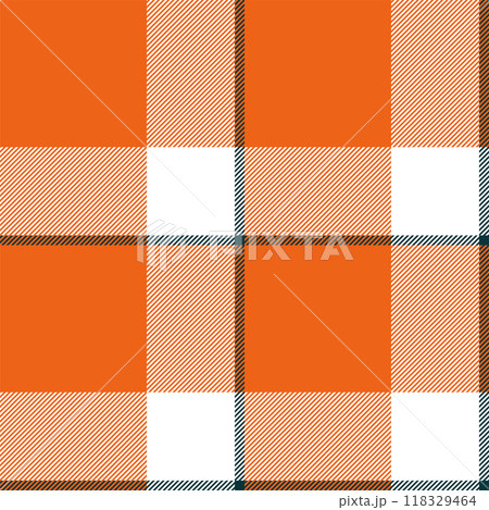 Plaid seamless pattern in orange. Check fabric texture. Vector textile print. 118329464