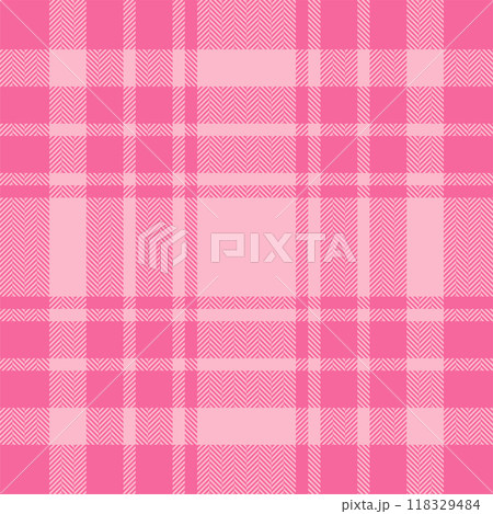 Plaid check pattern in pink. Seamless fabric texture. Tartan textile print. 118329484