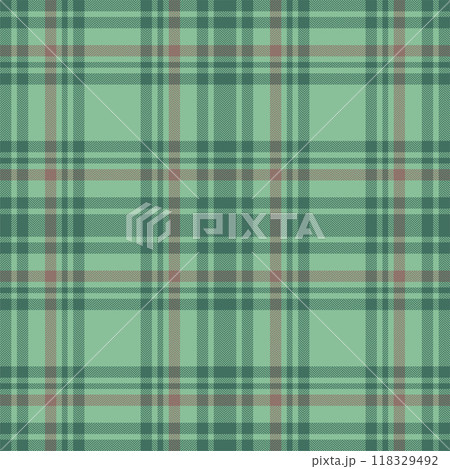 Plaid seamless pattern in green. Check fabric texture. Vector textile print. 118329492