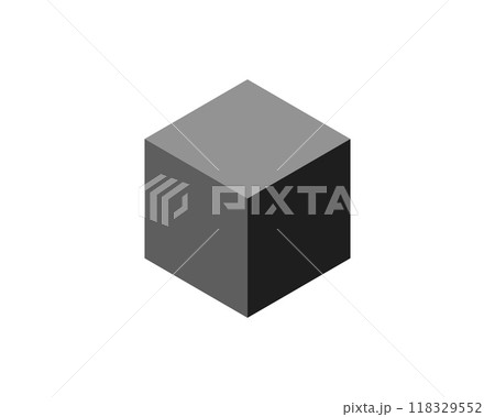 Cube logo, geometric vector design. Box logotype company, trendy tech emblem in pixel style. 118329552